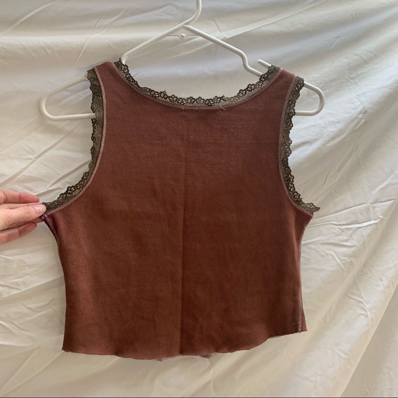 Chocolate Brown Lace Trim Ribbed Tank - Picture 5 of 6